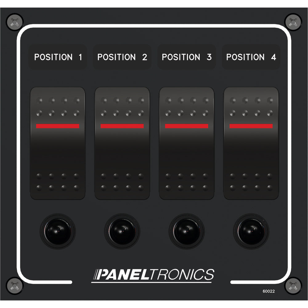 Paneltronics Waterproof Panel - DC 4-Position Illuminated Rocker Switch & Circuit Breaker [9960022B]